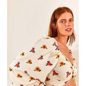 FARM Rio Mixed Flowers Cross Stitch Embroidered Top